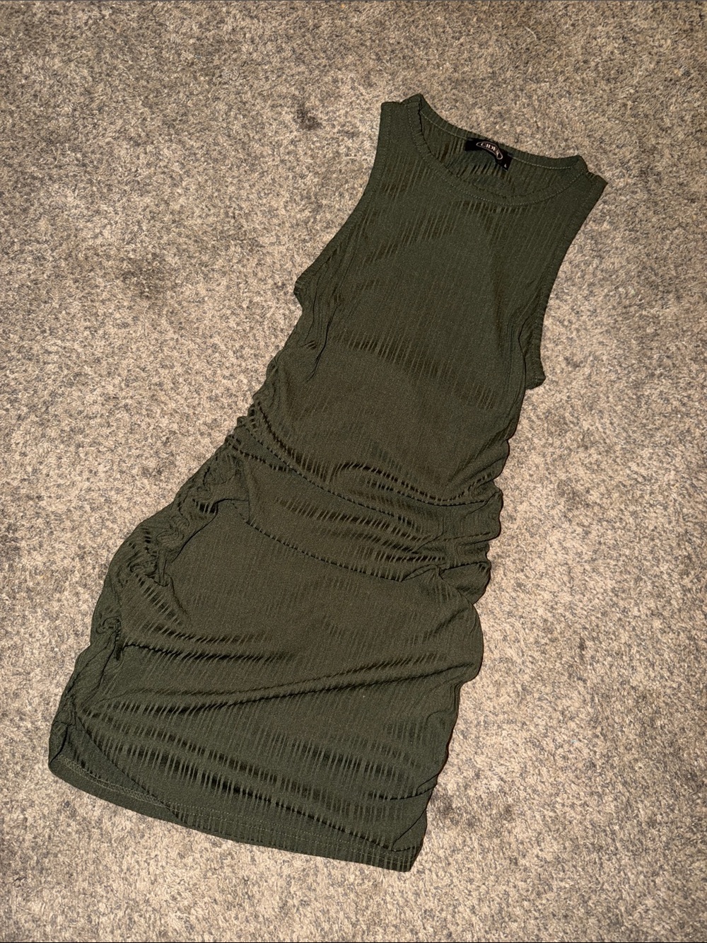 Cider Olive Green Sleeveless Ruched Mini Dress